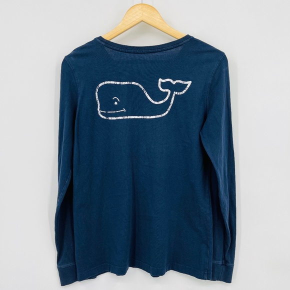 Vineyard Vines Long Sleeve Logo Tee Size Small Muted Navy Blue, Nautical  - Picture 2 of 7